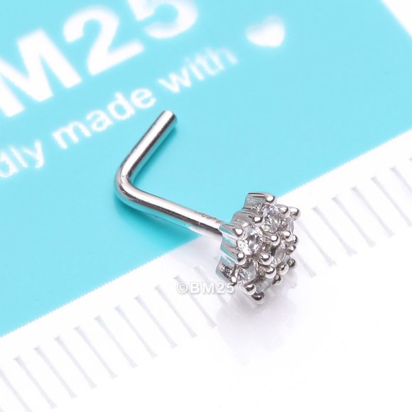 14 Karat White Gold Brilliant Sparkle Flower L-Shaped Nose Ring - Picture 1 of 5